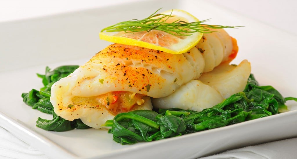 Paupiette de sole à la mousse de crevettes sur lit d'épinards MGC